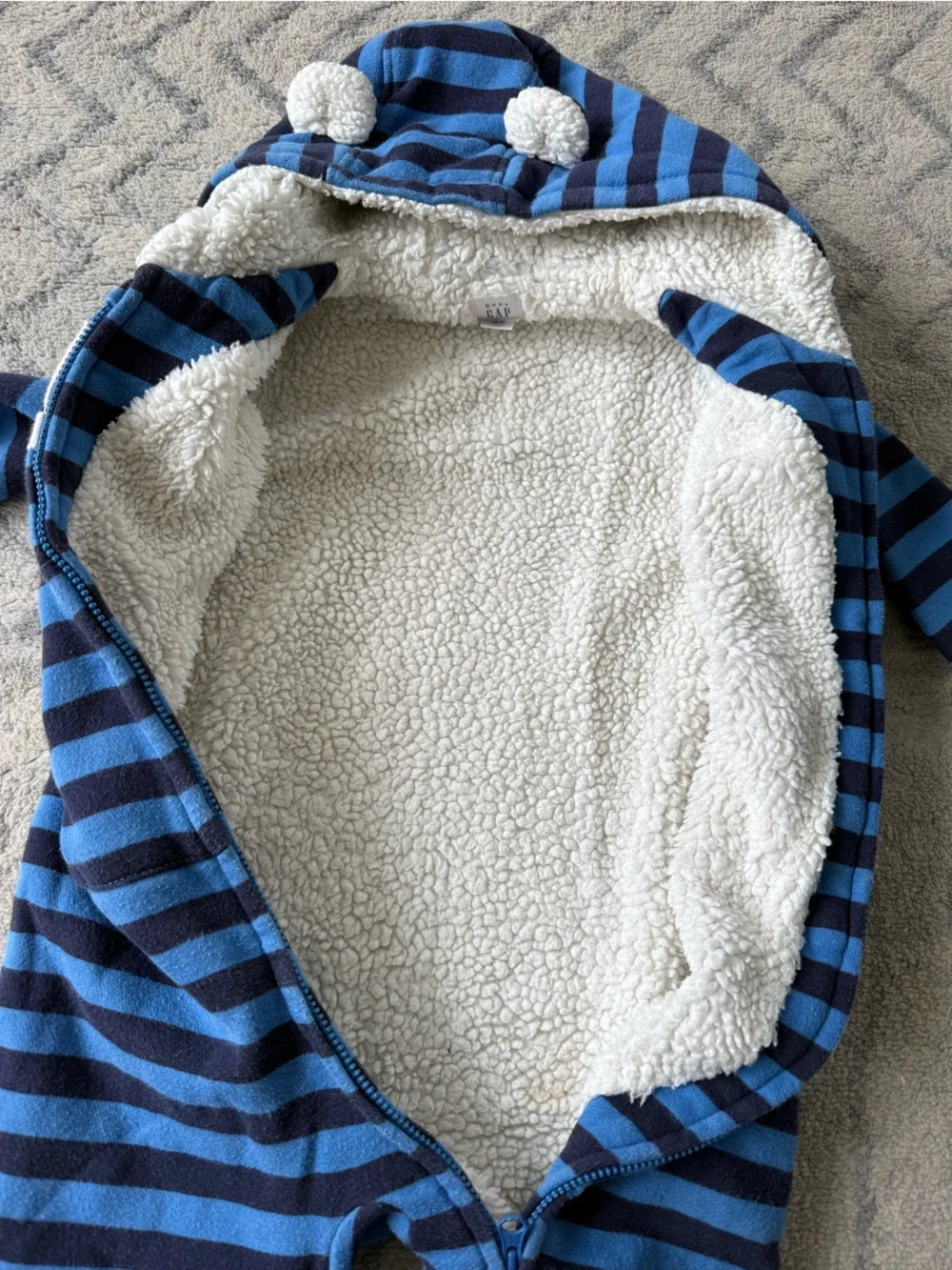 GAP Blue and Navy Striped Fleece Hooded One-Piece